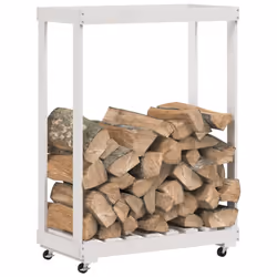 vidaXL Log Holder with Wheels Firewood Rack Log Wood Storage Solid Wood Pine - white