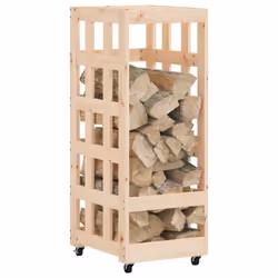 vidaXL Log Holder with Wheels Firewood Rack Log Wood Storage Solid Wood Pine - natural