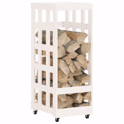 vidaXL Log Holder with Wheels Firewood Rack Log Wood Storage Solid Wood Pine - white