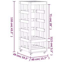 vidaXL Log Holder with Wheels Firewood Rack Log Wood Storage Solid Wood Pine - white