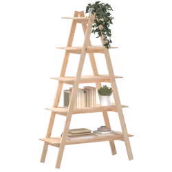 vidaXL 5-Tier Shelf A-shape Standing Shelf Bookcase Book Rack Solid Wood Pine - natural