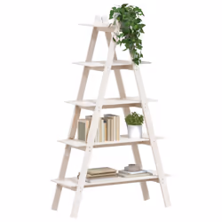vidaXL 5-Tier Shelf A-shape Standing Shelf Bookcase Book Rack Solid Wood Pine - white