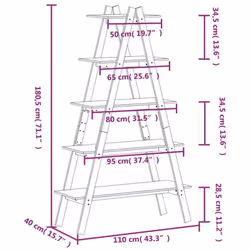 vidaXL 5-Tier Shelf A-shape Standing Shelf Bookcase Book Rack Solid Wood Pine - white