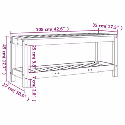 vidaXL Garden Bench Park Deck Wooden Bench Outdoor Bench Seat Solid Wood Pine - white pine, 108 x 35 x 45 cm - Additional view 3