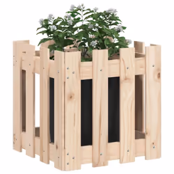 vidaXL Garden Raised Bed with Fence Design Outdoor Planter Solid Wood Pine - natural pine, 40 x 40 x 40 cm