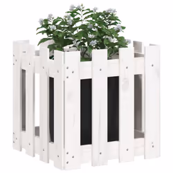 vidaXL Garden Raised Bed with Fence Design Outdoor Planter Solid Wood Pine - white pine, 40 x 40 x 40 cm