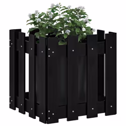 vidaXL Garden Raised Bed with Fence Design Outdoor Planter Solid Wood Pine - black pine, 40 x 40 x 40 cm