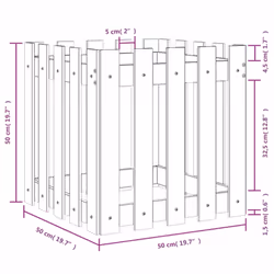 vidaXL Garden Raised Bed with Fence Design Outdoor Planter Solid Wood Pine - white pine, 50 x 50 x 50 cm