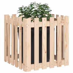 vidaXL Garden Raised Bed with Fence Design Outdoor Planter Solid Wood Pine - natural pine, 60 x 60 x 60 cm