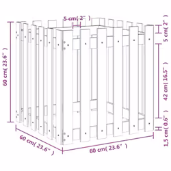 vidaXL Garden Raised Bed with Fence Design Outdoor Planter Solid Wood Pine - natural pine, 60 x 60 x 60 cm - Additional view 6