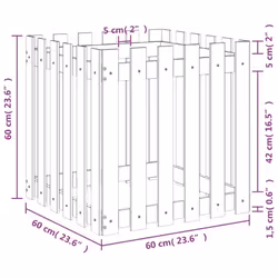 vidaXL Garden Raised Bed with Fence Design Outdoor Planter Solid Wood Pine - white pine, 60 x 60 x 60 cm