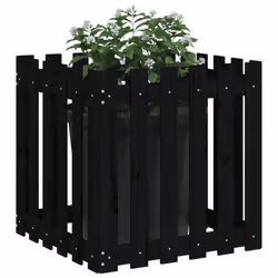 vidaXL Garden Raised Bed with Fence Design Outdoor Planter Solid Wood Pine - black pine, 60 x 60 x 60 cm