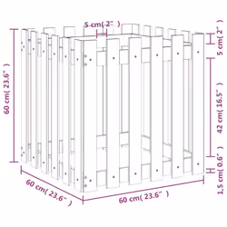 vidaXL Garden Raised Bed with Fence Design Outdoor Planter Solid Wood Pine - natural impregnated, 60 x 60 x 60 cm - Additional view 3
