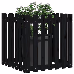 vidaXL Garden Raised Bed with Fence Design Outdoor Planter Solid Wood Pine - black pine, 70 x 70 x 70 cm