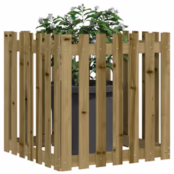 vidaXL Garden Raised Bed with Fence Design Outdoor Planter Solid Wood Pine - natural impregnated, 70 x 70 x 70 cm - Additional view 2