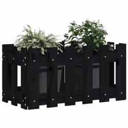 vidaXL Garden Raised Bed with Fence Design Outdoor Planter Solid Wood Pine - black pine, 60 x 30 x 30 cm - Additional view 2