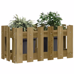 vidaXL Garden Raised Bed with Fence Design Outdoor Planter Solid Wood Pine - natural impregnated, 60 x 30 x 30 cm - Additional view 2