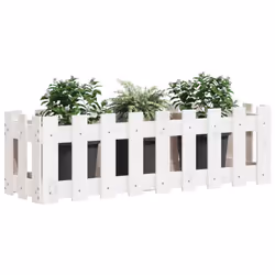 vidaXL Garden Raised Bed with Fence Design Outdoor Planter Solid Wood Pine - white pine, 100 x 30 x 30 cm