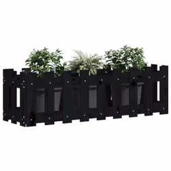 vidaXL Garden Raised Bed with Fence Design Outdoor Planter Solid Wood Pine - black pine, 100 x 30 x 30 cm - Additional view 2