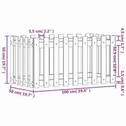 vidaXL Garden Raised Bed with Fence Design Outdoor Planter Solid Wood Pine - natural pine, 100 x 50 x 50 cm