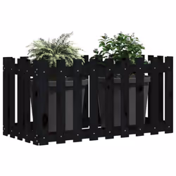 vidaXL Garden Raised Bed with Fence Design Outdoor Planter Solid Wood Pine - black pine, 100 x 50 x 50 cm