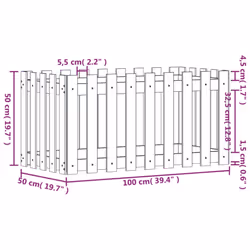 vidaXL Garden Raised Bed with Fence Design Outdoor Planter Solid Wood Pine - black pine, 100 x 50 x 50 cm