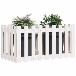vidaXL Garden Raised Bed with Fence Design Outdoor Planter Solid Wood Pine - white pine, 100 x 50 x 70 cm