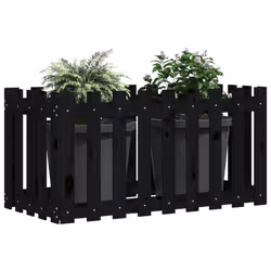 vidaXL Garden Raised Bed with Fence Design Outdoor Planter Solid Wood Pine - black pine, 100 x 50 x 70 cm - Additional view 2