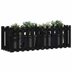 vidaXL Garden Raised Bed with Fence Design Outdoor Planter Solid Wood Pine - black pine, 150 x 50 x 50 cm