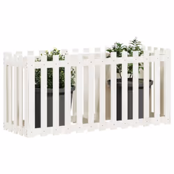vidaXL Garden Raised Bed with Fence Design Outdoor Planter Solid Wood Pine - white pine, 150 x 50 x 70 cm