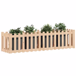 vidaXL Garden Raised Bed with Fence Design Outdoor Planter Solid Wood Pine - natural pine, 200 x 50 x 50 cm