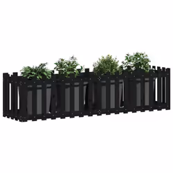 vidaXL Garden Raised Bed with Fence Design Outdoor Planter Solid Wood Pine - black pine, 200 x 50 x 50 cm