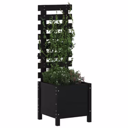 vidaXL Garden Planter with Rack Flower Box Outdoor Plant Pot Solid Wood Pine - black pine, 39 x 39.5 x 114 cm - Additional view 2