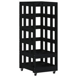 vidaXL Log Holder with Wheels Firewood Rack Log Wood Storage Solid Wood Pine - black