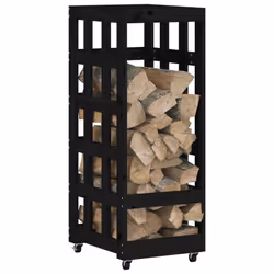 vidaXL Log Holder with Wheels Firewood Rack Log Wood Storage Solid Wood Pine - black