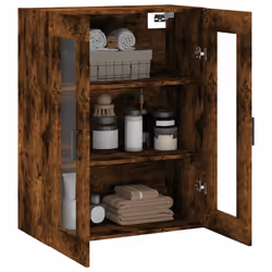 vidaXL Wall Mounted Cabinet Storage Cabinet Side Cabinet White Engineered Wood - smoked oak - Additional view 4