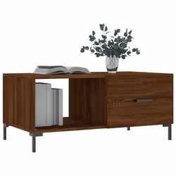 vidaXL Coffee Table Side Table Sofa End Table High Gloss White Engineered Wood - brown oak