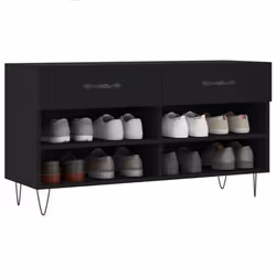 vidaXL Shoe Bench Shoe Storage Shoe Rack High Gloss White Engineered Wood - black - Additional view 2