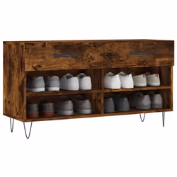 vidaXL Shoe Bench Shoe Storage Shoe Rack High Gloss White Engineered Wood - smoked oak - Additional view 2