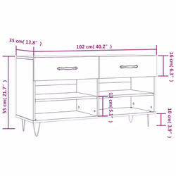 vidaXL Shoe Bench Shoe Storage Shoe Rack High Gloss White Engineered Wood - smoked oak - Additional view 3