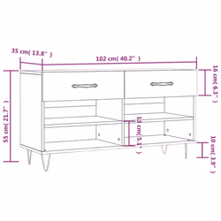 vidaXL Shoe Bench Shoe Storage Shoe Rack High Gloss White Engineered Wood - grey sonoma - Additional view 3