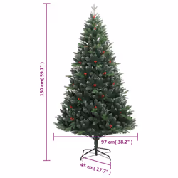vidaXL Artificial Hinged Christmas Tree Pre Lit Artificial Tree Xmas Decor - 150 cm