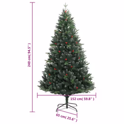 vidaXL Artificial Hinged Christmas Tree Pre Lit Artificial Tree Xmas Decor - 240 cm