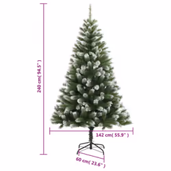 vidaXL Artificial Hinged Christmas Tree Christmas Decoration with Flocked Snow - 240 cm