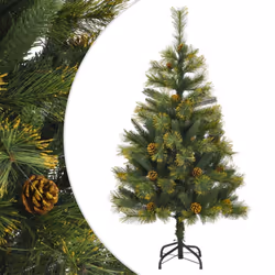 vidaXL Artificial Hinged Christmas Tree Decor Pre Lit Xmas Tree with Cones - 120 cm