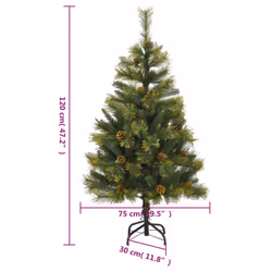 vidaXL Artificial Hinged Christmas Tree Decor Pre Lit Xmas Tree with Cones - 120 cm