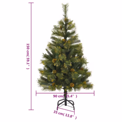 vidaXL Artificial Hinged Christmas Tree Decor Pre Lit Xmas Tree with Cones - 150 cm