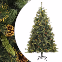 vidaXL Artificial Hinged Christmas Tree Decor Pre Lit Xmas Tree with Cones - 240 cm