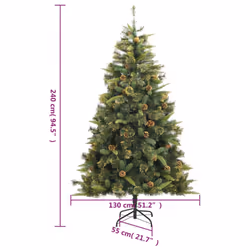 vidaXL Artificial Hinged Christmas Tree Decor Pre Lit Xmas Tree with Cones - 240 cm
