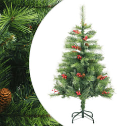 vidaXL Artificial Hinged Christmas Tree Pre Lit Xmas Tree with Cones & Berries - 120 cm